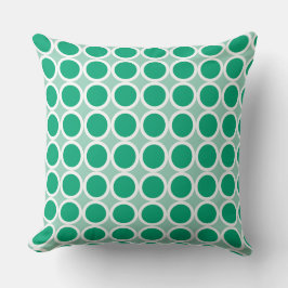Dark Green Polka Dots with White Borders on Teal クッション
