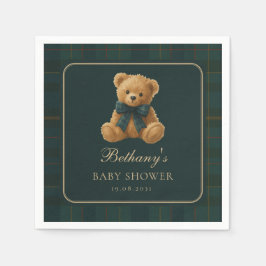 Dark Green Polo Tartan Teddy Bear Baby Shower スタンダードカクテルナプキン