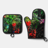 Dark green pot holder and oven mitt,Textured art  鍋つかみ&鍋敷きセット (正面)