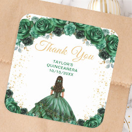Dark Green Princess Quinceañera Thank You スクエアシール