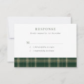 Dark Green Scottish Tartan Wedding 出欠カード (正面)