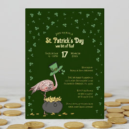 Dark Green Shamrock Flamingo St Patrick's Day 箔招待状