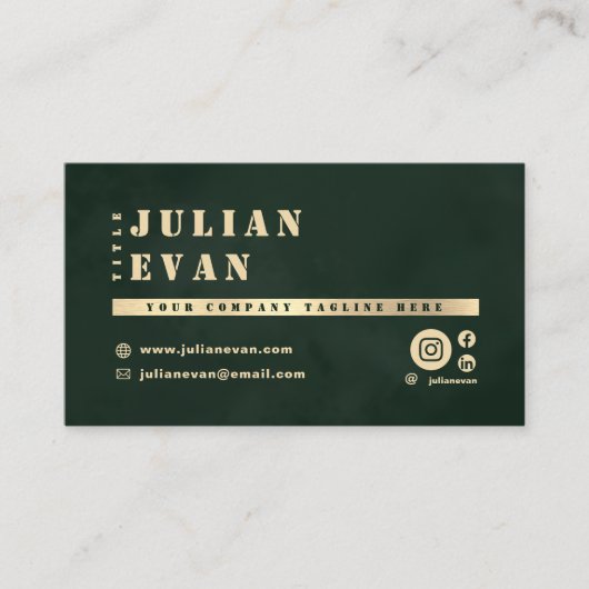 Dark Green Shiny Gold Stencil Bold Typography 名刺 (正面)