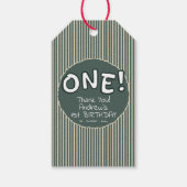Dark Green Stripes 1st Birthday ギフトタグ (正面)