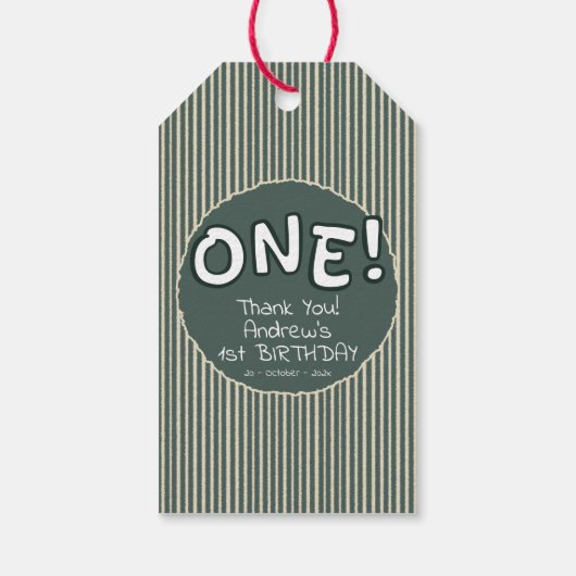 Dark Green Stripes 1st Birthday ギフトタグ (裏面)