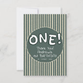 Dark Green Stripes 1st Birthday サンキューカード (正面)