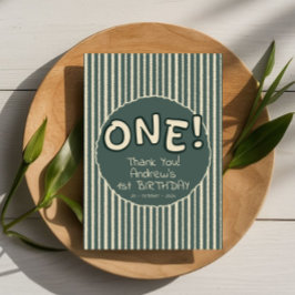 Dark Green Stripes 1st Birthday サンキューカード