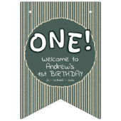 Dark Green Stripes 1st Birthday バンティングフラッグ (第1の旗)