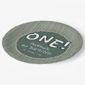 Dark Green Stripes 1st Birthday ペーパープレート (アングル)