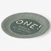 Dark Green Stripes 1st Birthday ペーパープレート (アングル)