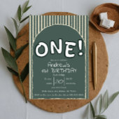 Dark Green Stripes 1st Birthday 招待状