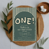 Dark Green Stripes 1st Birthday 招待状
