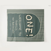 Dark Green Stripes 1st Birthday Backdrop タペストリー (正面(横))