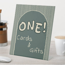 Dark Green Stripes 1st Birthday Cards & Gifts 台座サイン