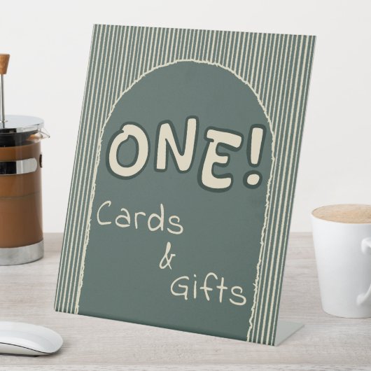 Dark Green Stripes 1st Birthday Cards & Gifts 台座サイン (インサイチュ)