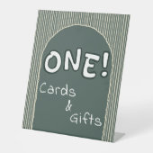 Dark Green Stripes 1st Birthday Cards & Gifts 台座サイン (正面)