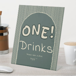 Dark Green Stripes 1st Birthday Drinks 台座サイン