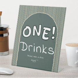 Dark Green Stripes 1st Birthday Drinks 台座サイン