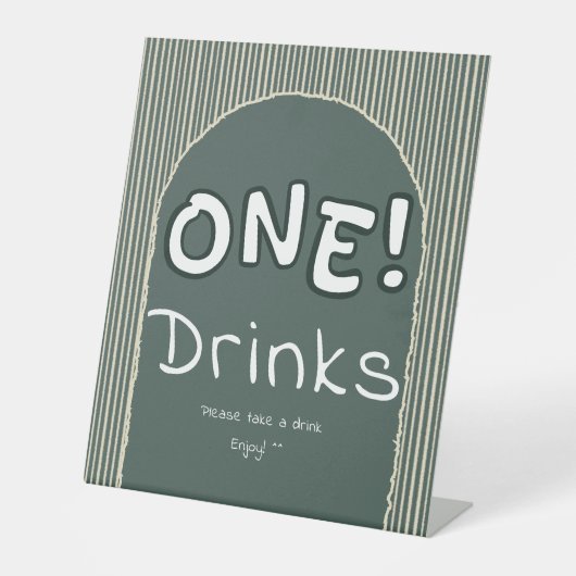 Dark Green Stripes 1st Birthday Drinks 台座サイン (正面)