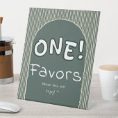 Dark Green Stripes 1st Birthday Favors 台座サイン (インサイチュ)