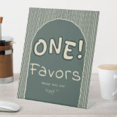 Dark Green Stripes 1st Birthday Favors 台座サイン (インサイチュ)