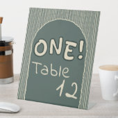 Dark Green Stripes 1st Birthday Table Numbers 台座サイン (インサイチュ)