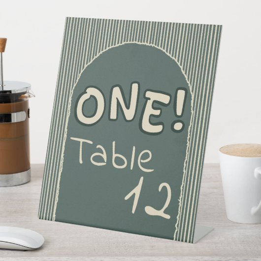 Dark Green Stripes 1st Birthday Table Numbers 台座サイン (インサイチュ)