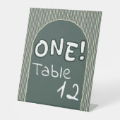 Dark Green Stripes 1st Birthday Table Numbers 台座サイン (正面)