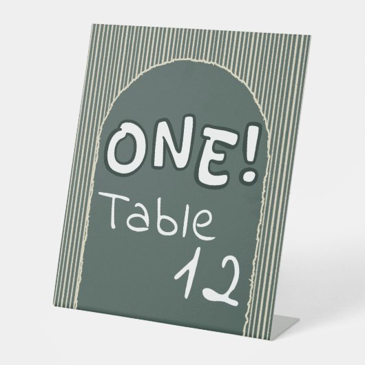 Dark Green Stripes 1st Birthday Table Numbers 台座サイン (正面)