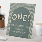 Dark Green Stripes 1st Birthday Welcome 台座サイン (インサイチュ)