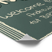 Dark Green Stripes 1st Birthday Welcome Sign ポスター (角)