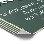 Dark Green Stripes 1st Birthday Welcome Sign ポスター (角)
