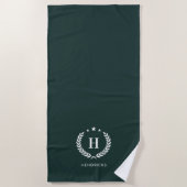 Dark Green Stylish Monogram Modern Minimalist ビーチタオル (正面)