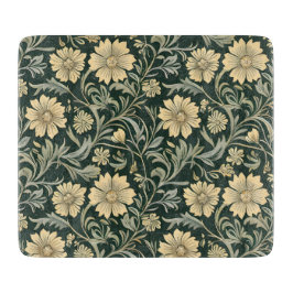 Dark green stylized yellow flowers  pattern  カッティングボード