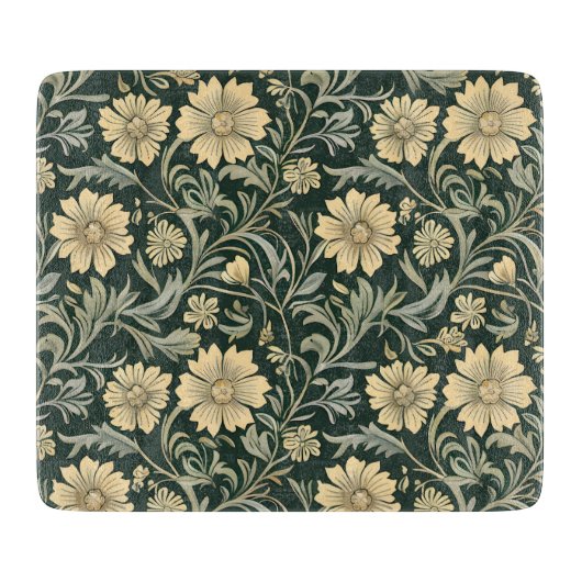 Dark green stylized yellow flowers  pattern  カッティングボード (正面)
