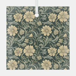 Dark green stylized yellow flowers  pattern  ガラスオーナメント