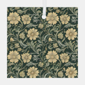 Dark green stylized yellow flowers  pattern  ガラスオーナメント (裏面)