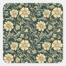 Dark green stylized yellow flowers  pattern  スクエアシール