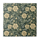 Dark green stylized yellow flowers  pattern  タイル (正面)