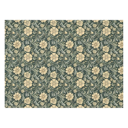 Dark green stylized yellow flowers  pattern  テーブルクロス (正面(横))