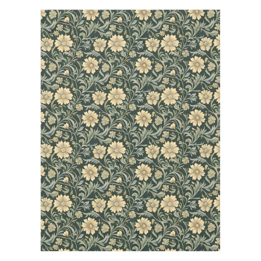 Dark green stylized yellow flowers  pattern  テーブルクロス (正面)