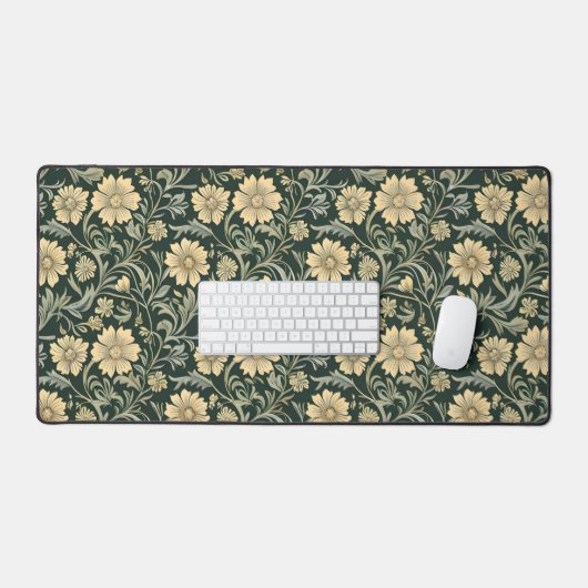 Dark green stylized yellow flowers  pattern  デスクマット (キーボード&マウス)