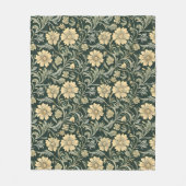 Dark green stylized yellow flowers  pattern  フリースブランケット (正面)