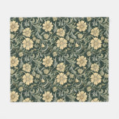Dark green stylized yellow flowers  pattern  フリースブランケット (正面(横))