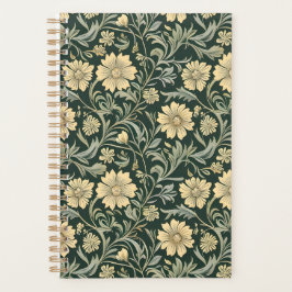 Dark green stylized yellow flowers  pattern  プランナー手帳