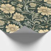 Dark green stylized yellow flowers  pattern  ラッピングペーパー (角)