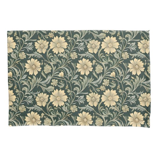 Dark green stylized yellow flowers  pattern  枕カバー (正面左)