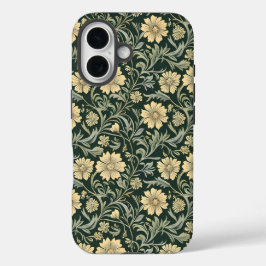 Dark green stylized yellow flowers  pattern  iPhone 16ケース