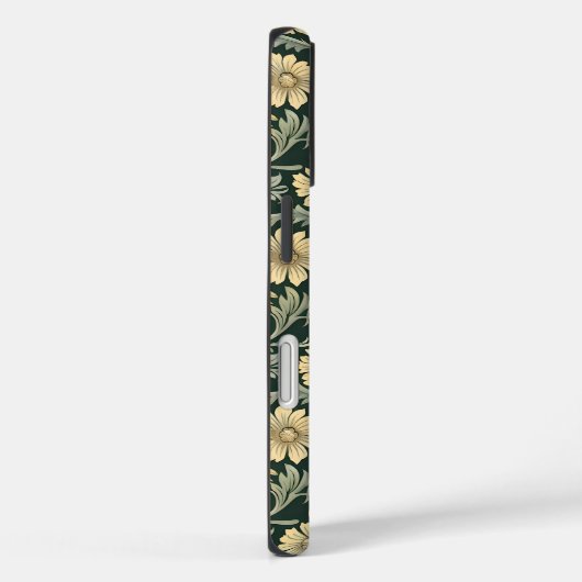 Dark green stylized yellow flowers  pattern  Case-Mate iPhoneケース (裏面 / 右)