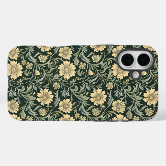 Dark green stylized yellow flowers  pattern  Case-Mate iPhoneケース (裏面 (横))